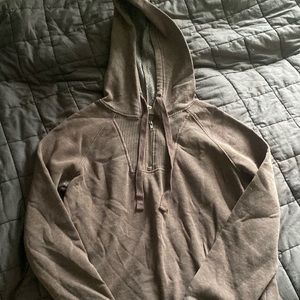 Brown Cropped Sweatshirt with Quater Zip